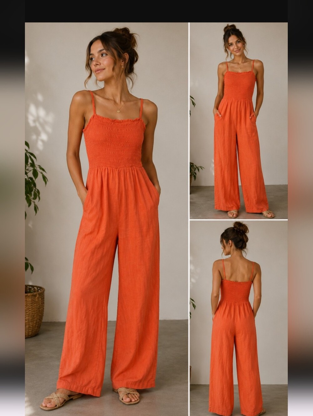 Universal Thread Coral Orange Strapless Smocked Jumpsuit Size Medium